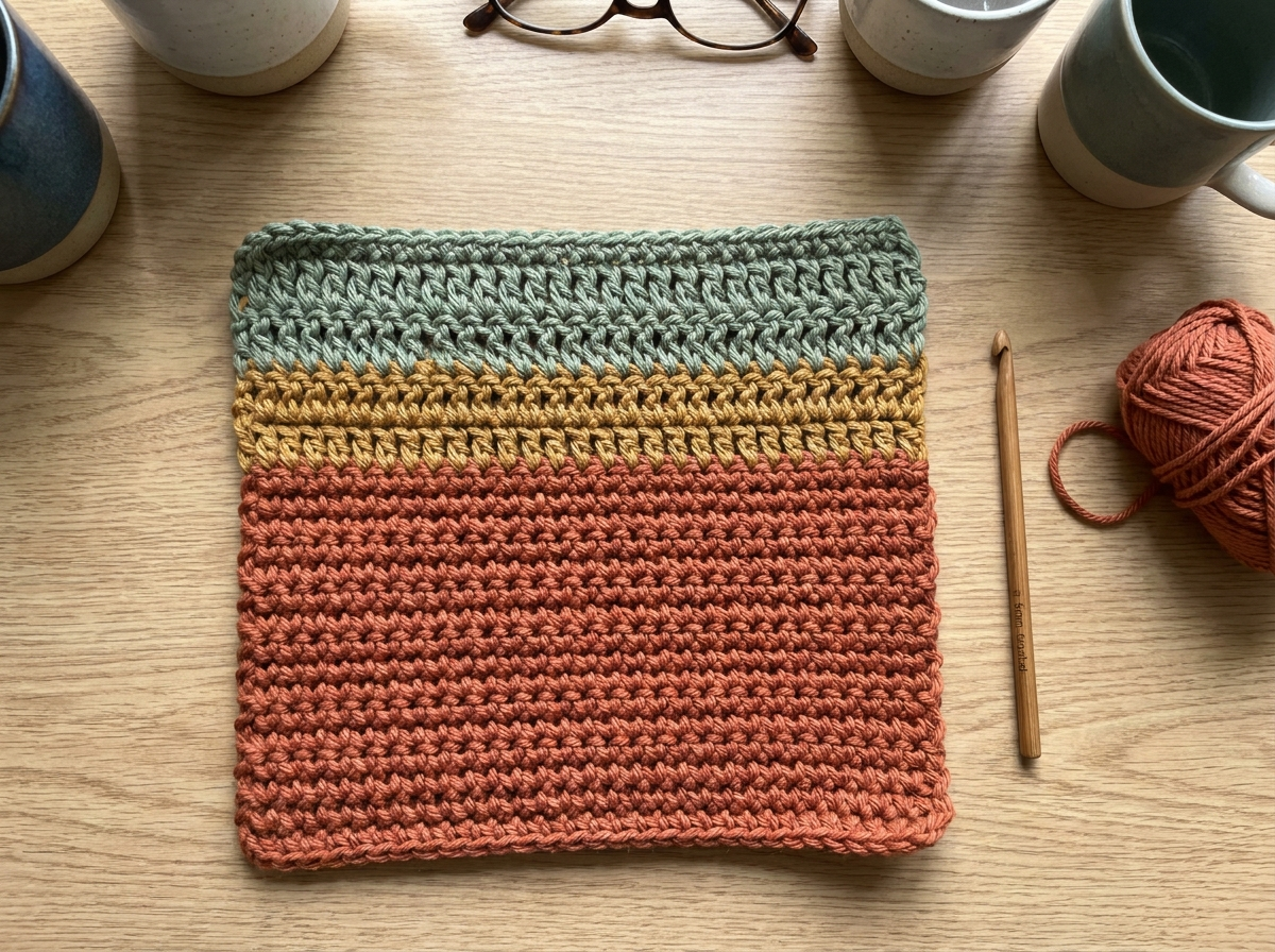 Photo of the finished crochet piece, rendered from the chart